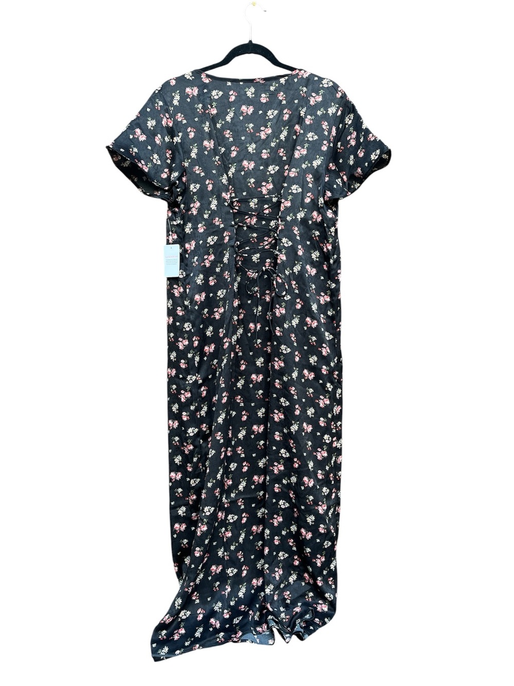 NWT Lucky Brand Black Floral Flutter Sleeve Midi Dress Boho Front Slit Size XL - Picture 14 of 14